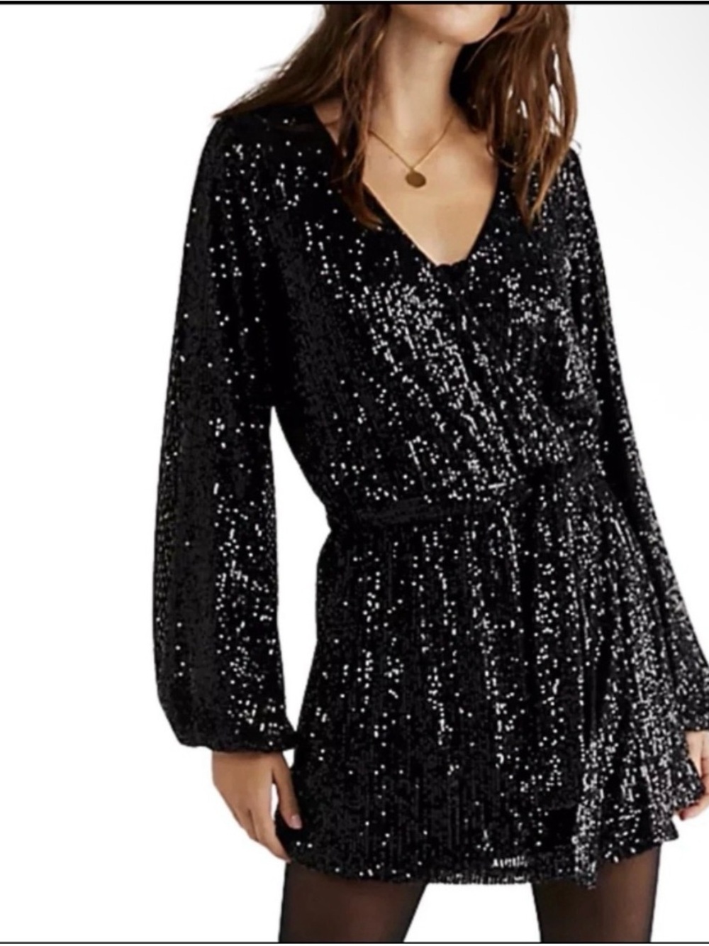 Free People Christa Black Sequin Wrap Romper - Picture 2 of 8